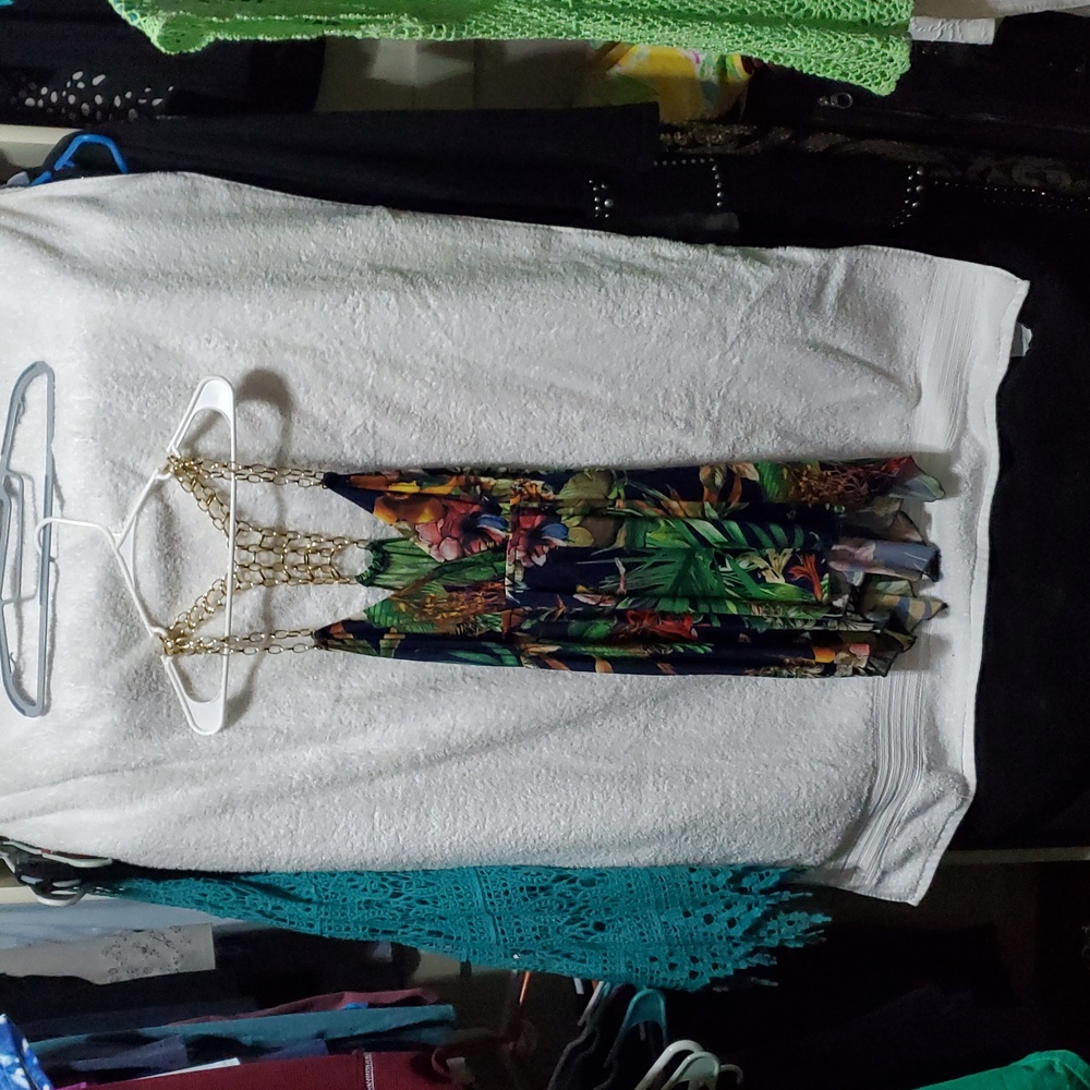 Tropical Floral Dress with Chain Straps